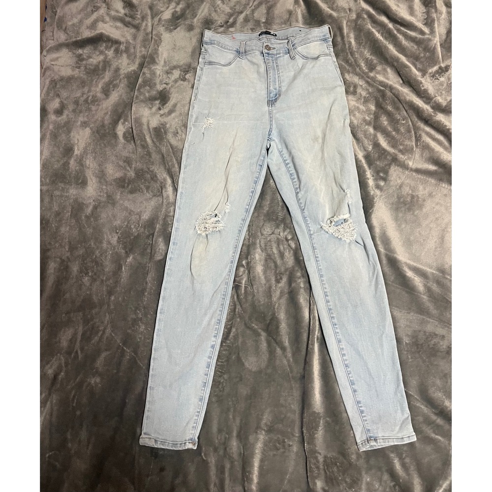 Fashion Nova Womens High Waisted Distressed Skinny Jeans Light Wash Blue Size 11